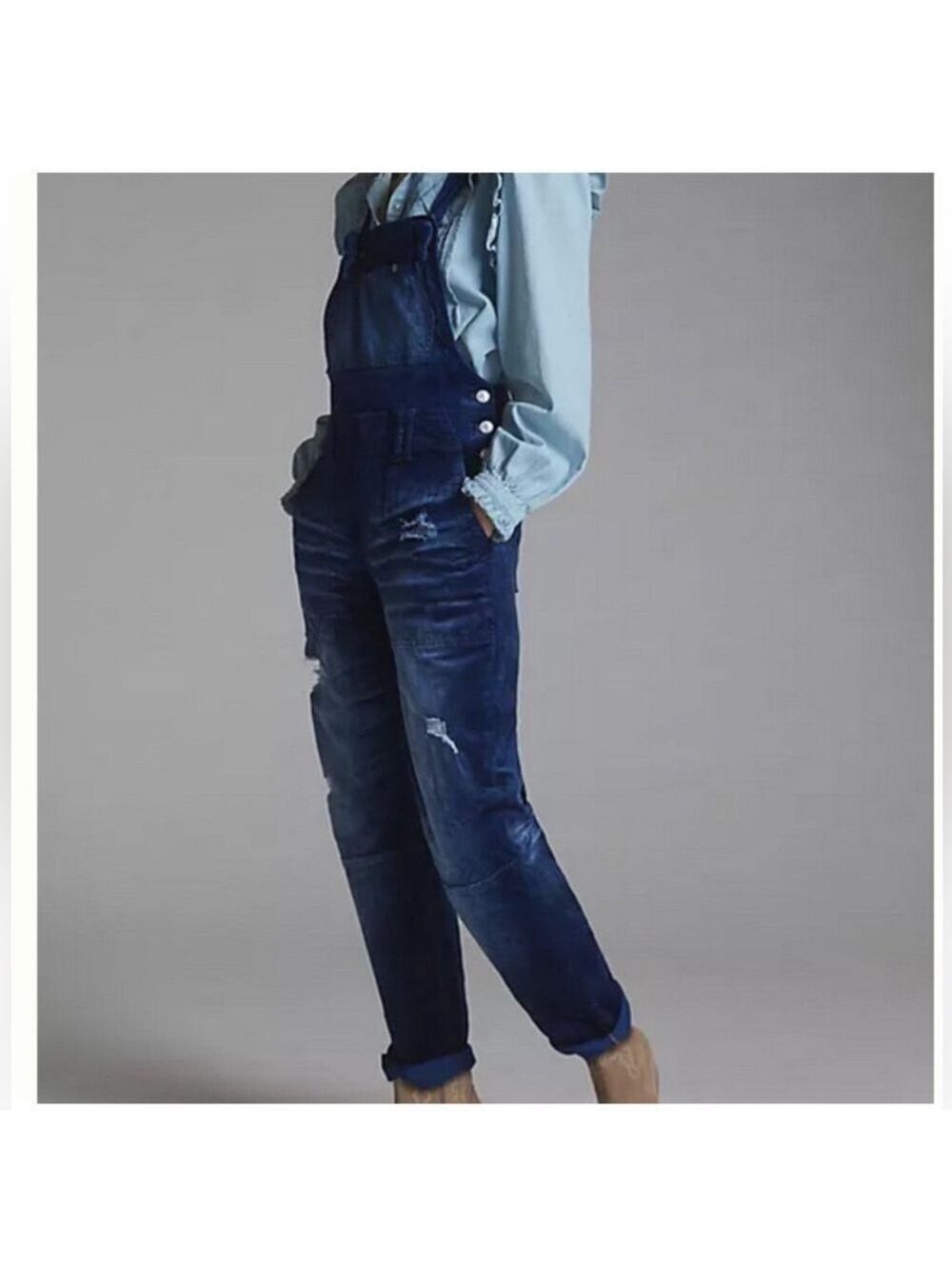 Anthropologie Pilcro The Wanderer Velvet Overalls Denim Blue Jumpsuit 25 EUC